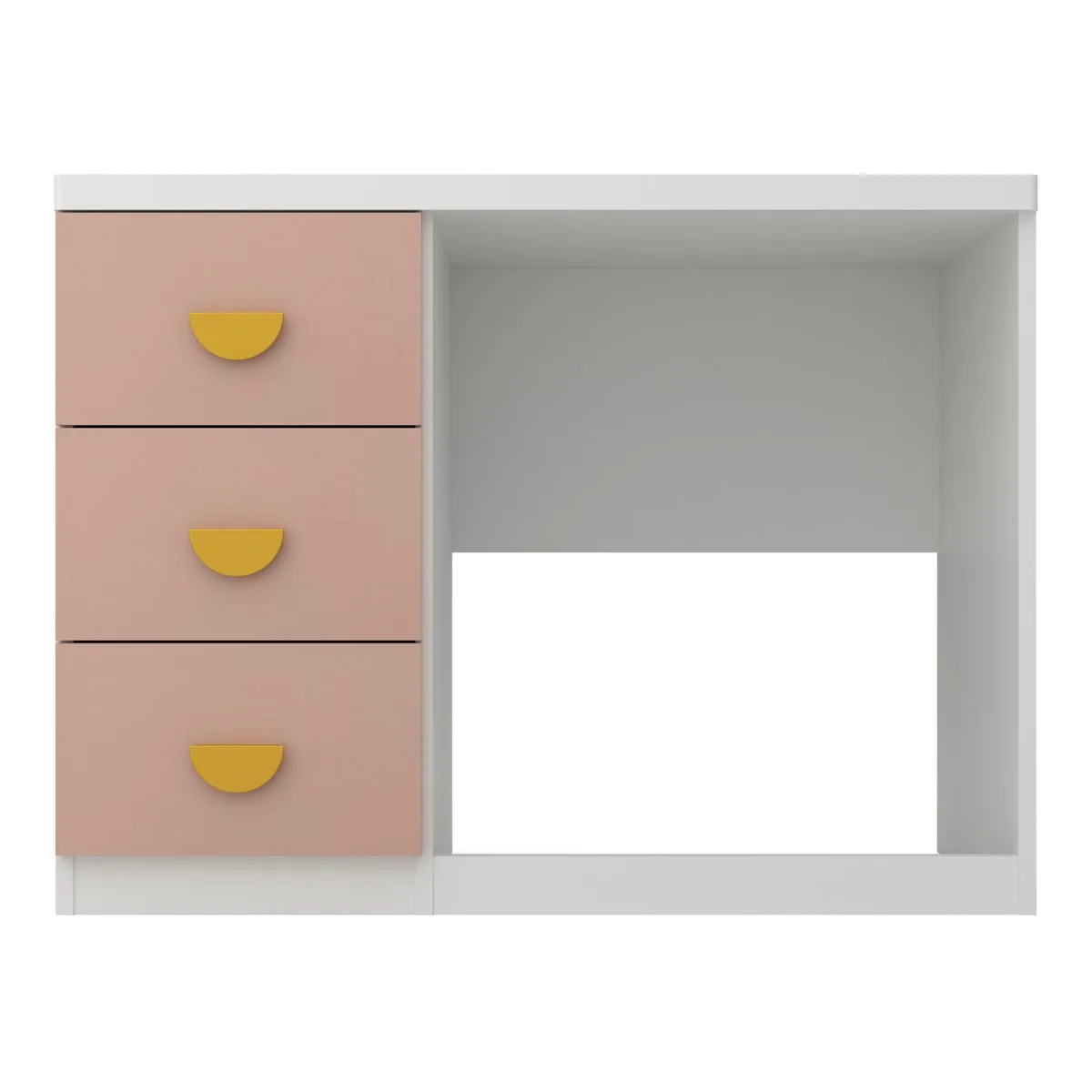 OBŁOK Biurko z kontenerem Biały / Millennial pink, Biały / fronty Millennial pink, widok z przodu