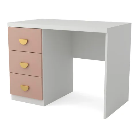 OBŁOK Biurko z kontenerem Biały / Zieleń Szałwi, Biały / fronty Millennial pink