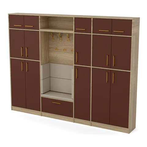 Garderoba XL · Pełna ściana 3 m 16 drzwi, Dąb Sonoma / fronty Terracota