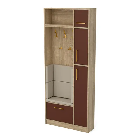 Garderoba XS · Ścianka 25 i słupek 30 4 drzwi, Dąb Sonoma / fronty Terracota