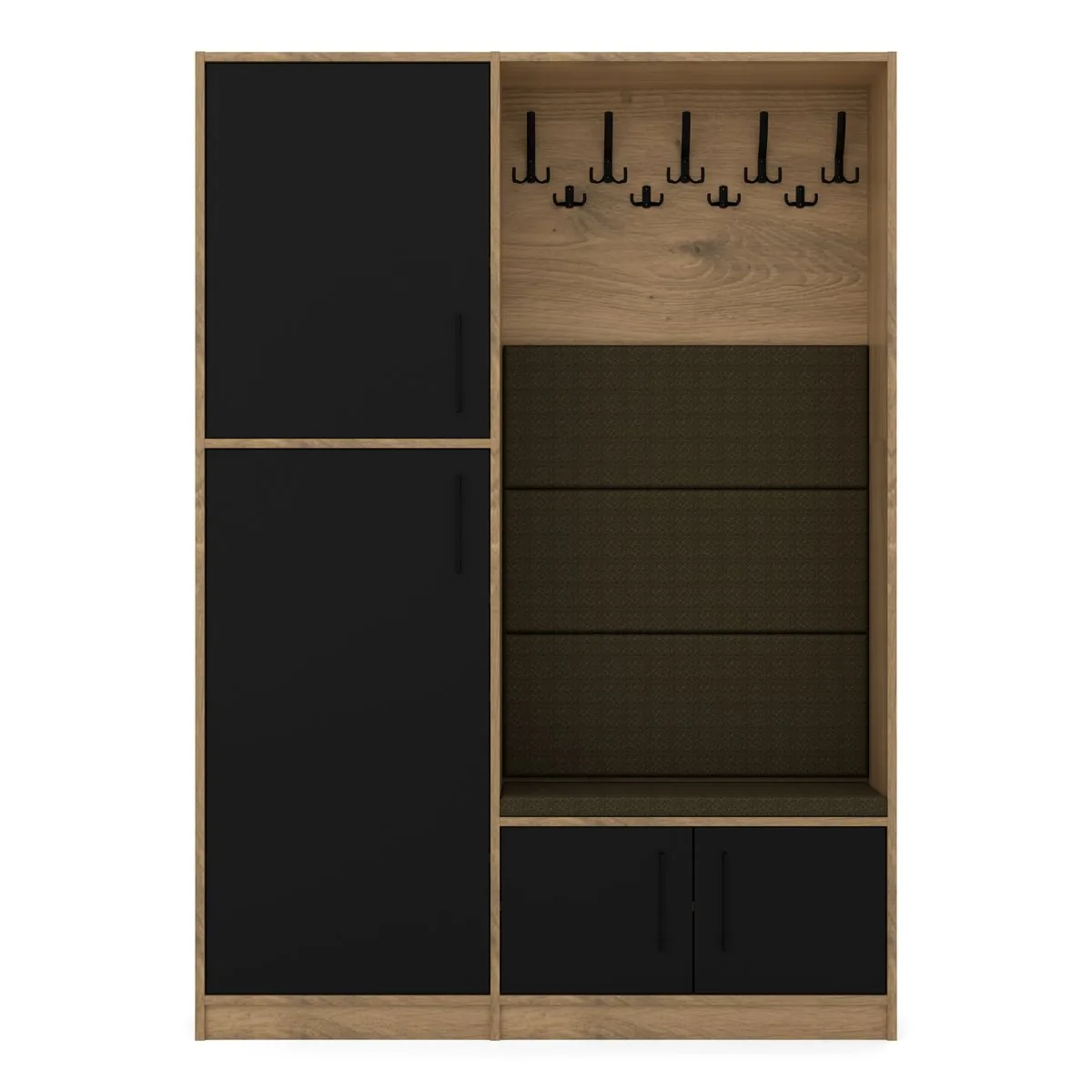 Garderoba 138 szafa i pion z nadstawką Artisan/Czarny 5 półek wariant 2, Dąb Artisan / fronty Czarny Onyx, widok z przodu