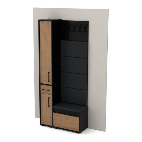 Garderoba F2 90×36 cm SUPRA30 + VB60 + 4 panele, Czarny Onyx / fronty Dąb Wotan