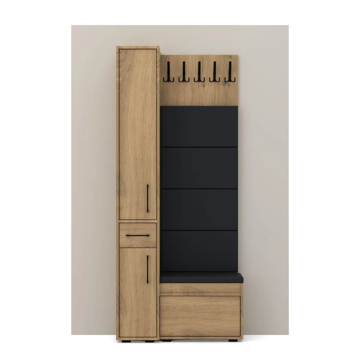 Garderoba F2 90×30 cm SUPRA30 + VB60 + 4 panele, Dąb Artisan, widok z przodu