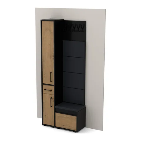 Garderoba B2 80×36 cm SUPRA30 + VB50 + 4 panele, Czarny Onyx / fronty Dąb Lancelot