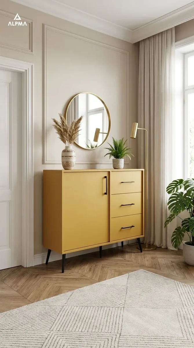 Komoda 3 szuflady 128 Ochra, Ochra, aranżacja