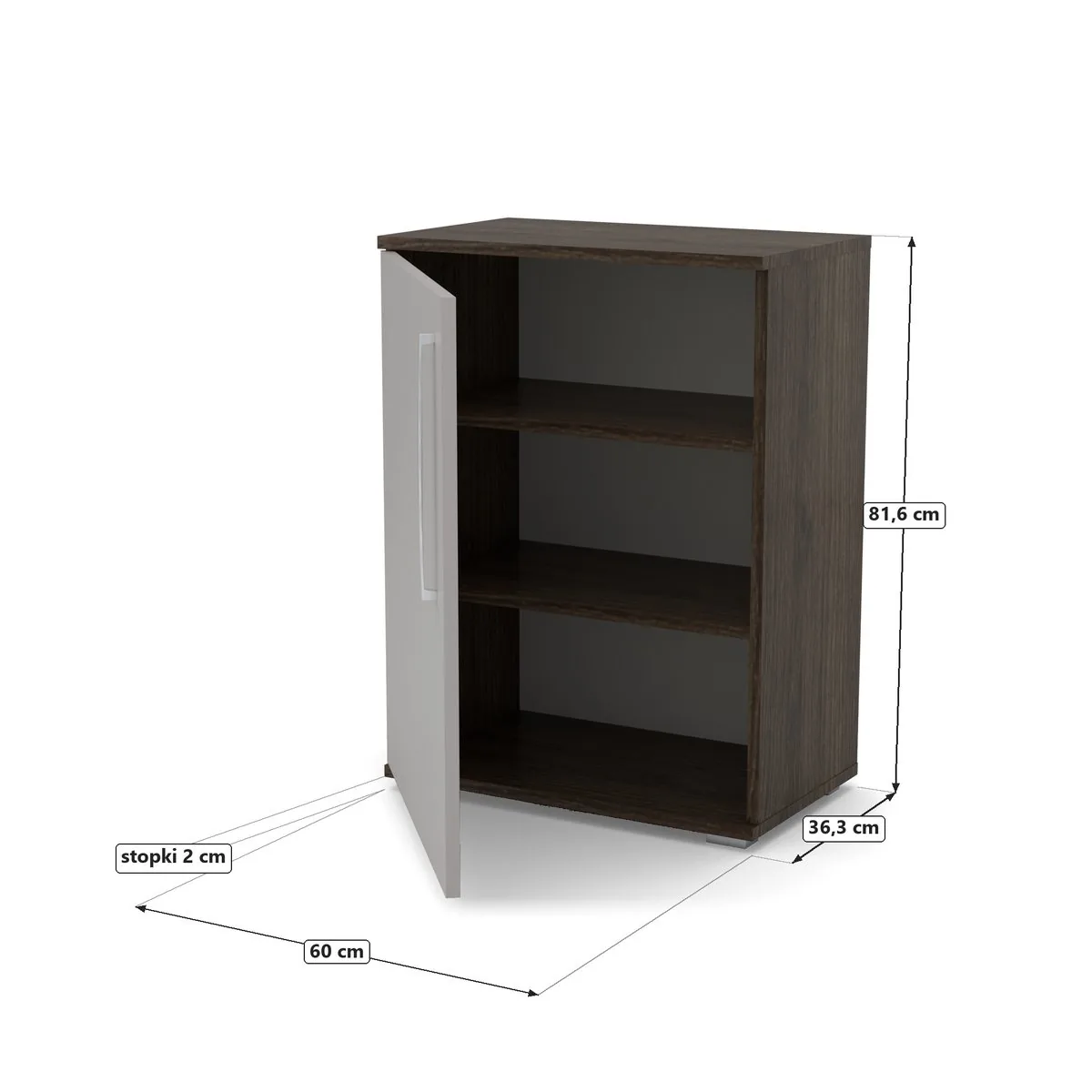 Komoda z drzwiami 60 Dąb Carpenter Coffe / Szary Gołębi, Dąb Carpenter Coffe / fronty Szary Gołębi, rysunek z wymiarami