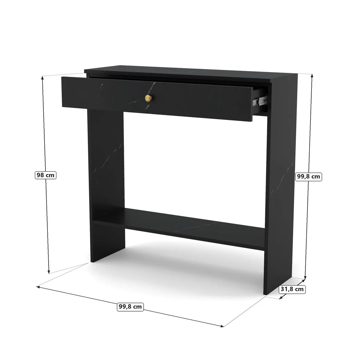 KONSOLA MAL1, Marmur Black Royal, rysunek z wymiarami