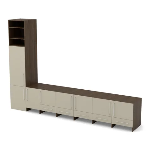 Komoda 5 szuflad z nadstawką 398 Orzech Royal / Taupe wys. 272, widok z ukosa