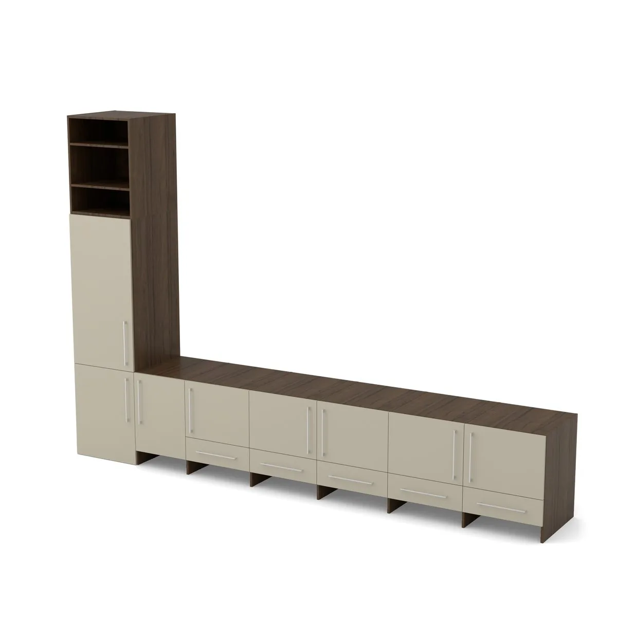 Komoda 5 szuflad z nadstawką 398 Orzech Royal / Taupe wys. 272, widok z ukosa