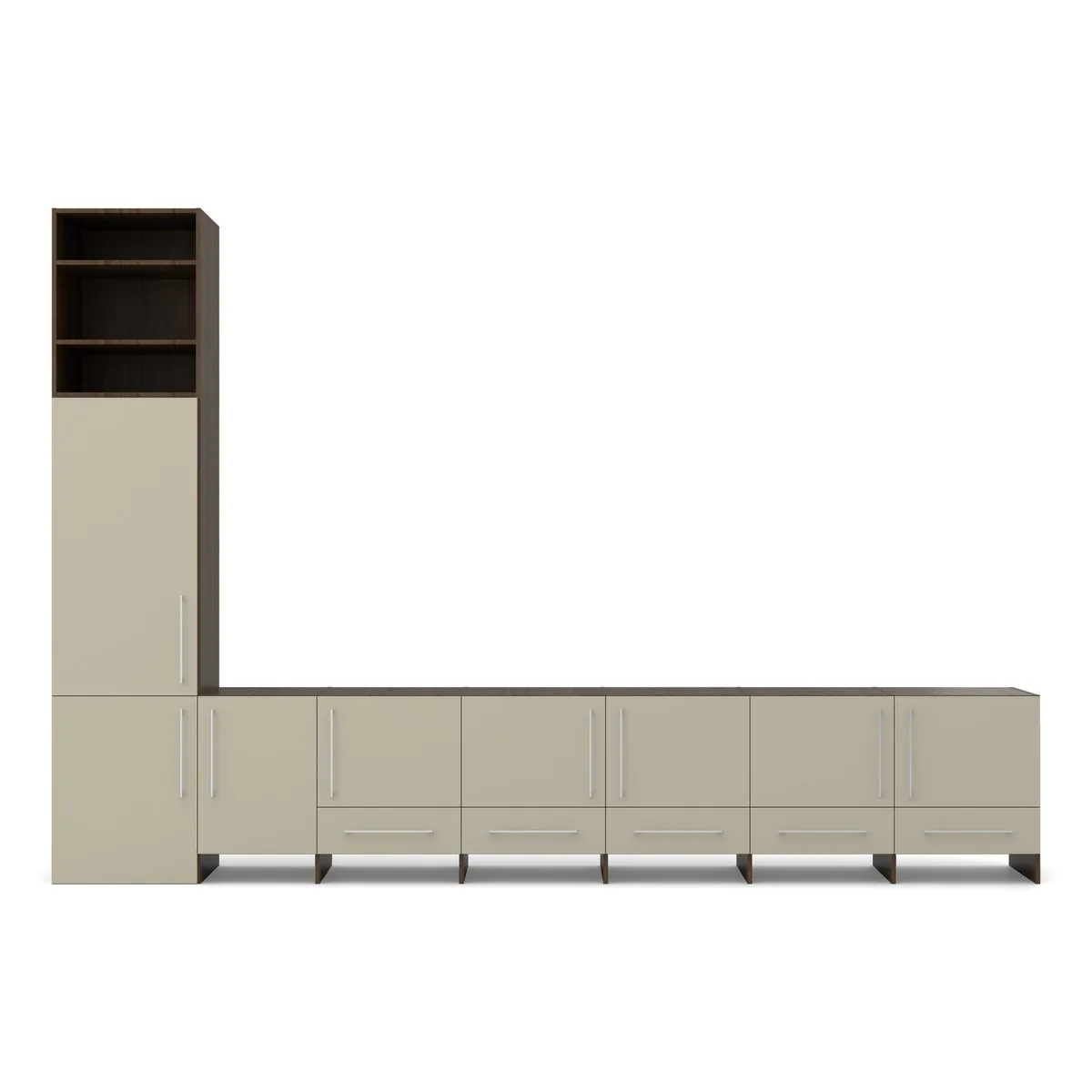 Komoda 5 szuflad z nadstawką 398 Orzech Royal / Taupe wys. 272, Orzech Royal / fronty Taupe, widok z przodu