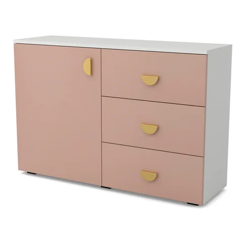 OBŁOK Komoda szafka i szuflady Biały / Millennial pink, widok z ukosa