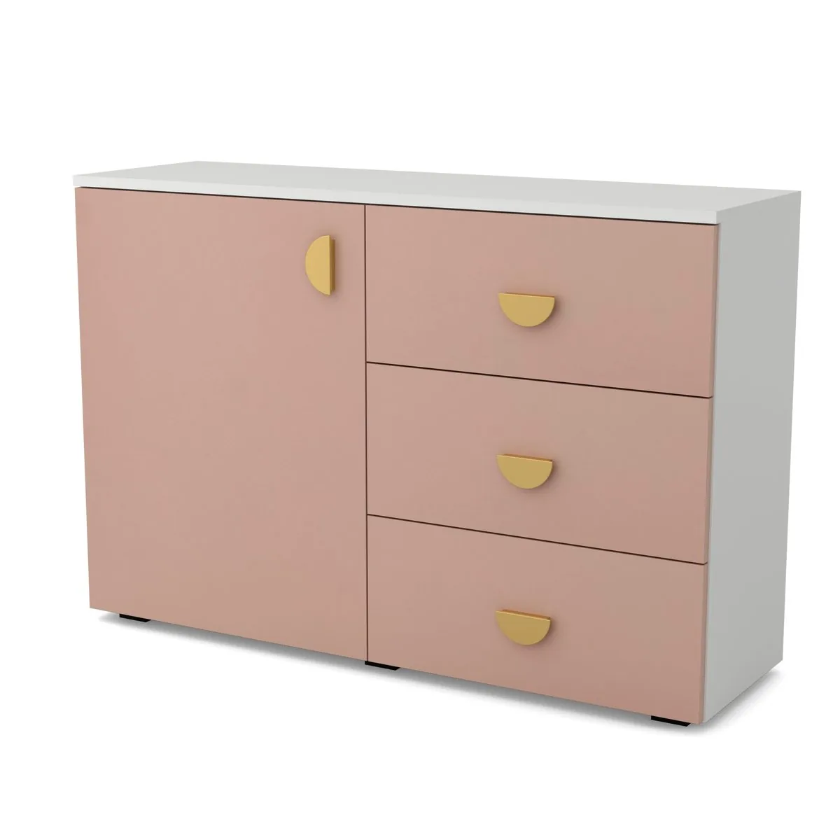 OBŁOK Komoda szafka i szuflady Biały / Millennial pink, widok z ukosa