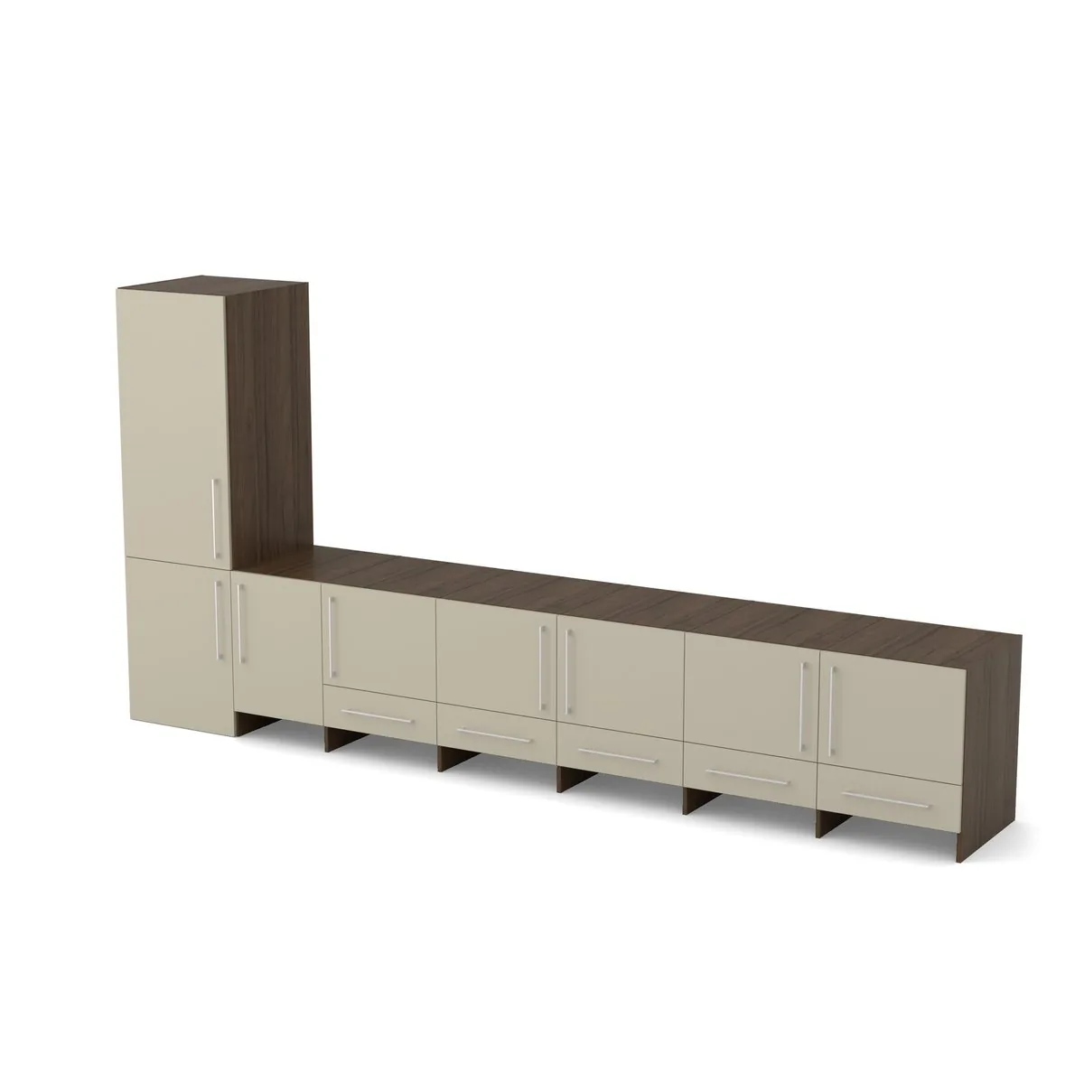 Komoda 5 szuflad z nadstawką 398 Orzech Royal / Taupe wys. 196, widok z ukosa