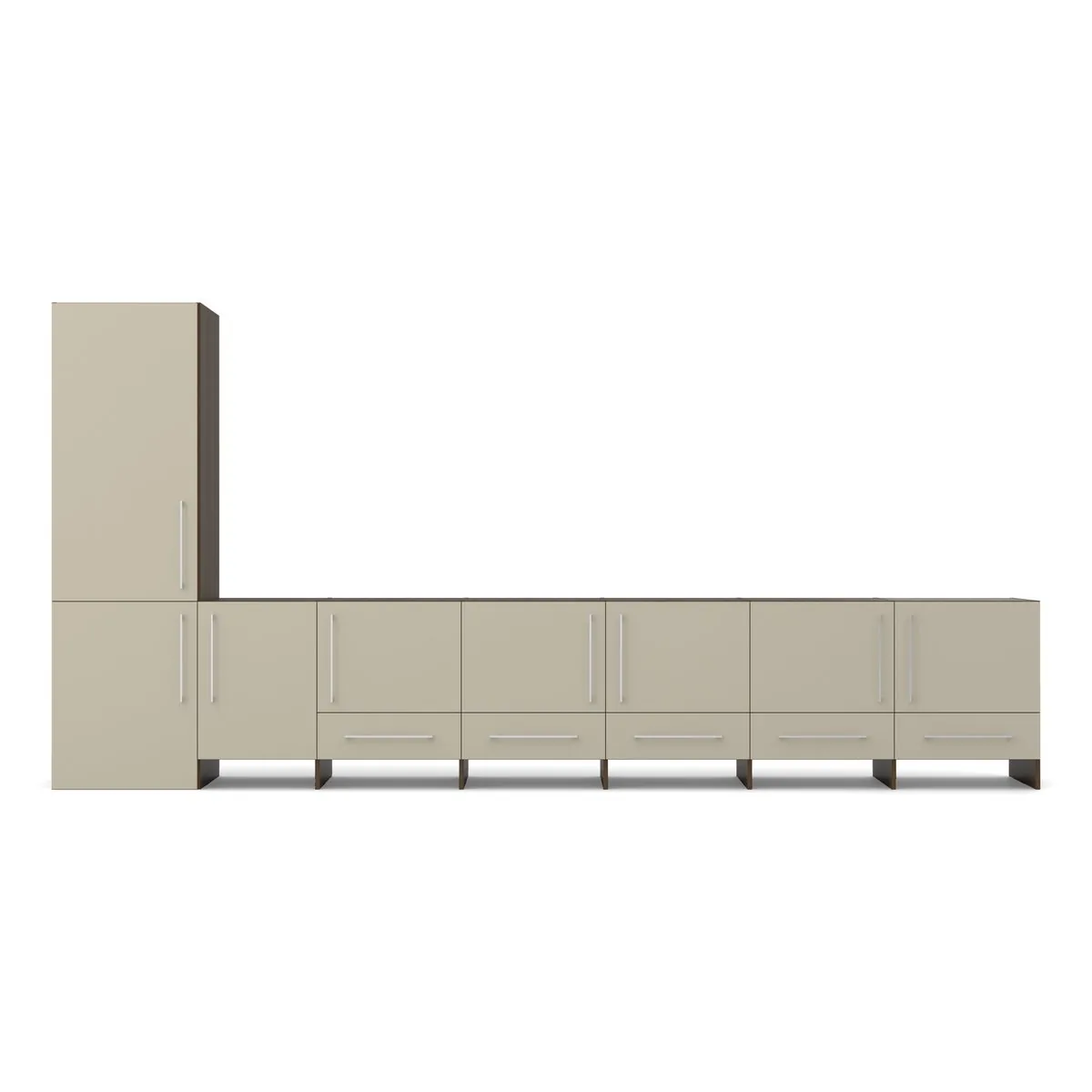 Komoda 5 szuflad z nadstawką 398 Orzech Royal / Taupe wys. 196, Orzech Royal / fronty Taupe, widok z przodu