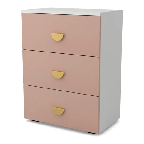 OBŁOK Komoda 3 szuflady Biały / Millennial pink, widok z ukosa