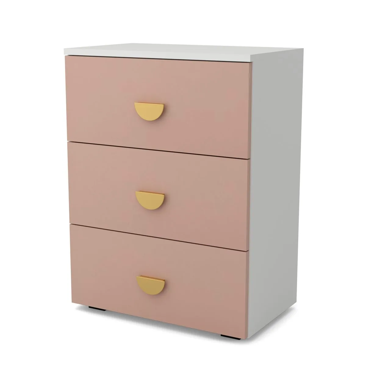OBŁOK Komoda 3 szuflady Biały / Millennial pink, widok z ukosa