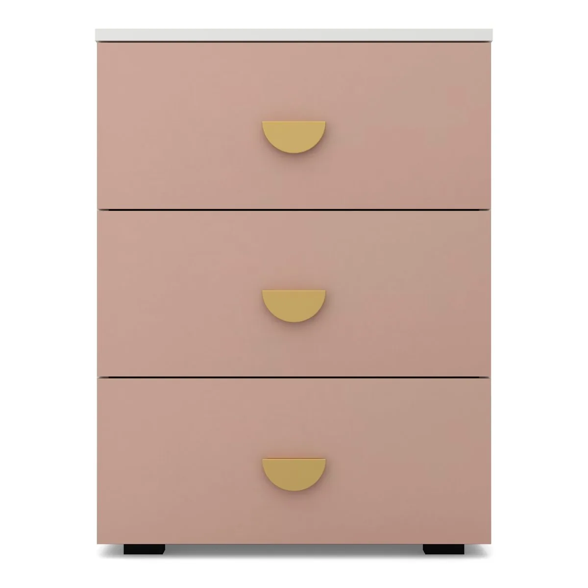 OBŁOK Komoda 3 szuflady Biały / Millennial pink, Biały / fronty Millennial pink, widok z przodu