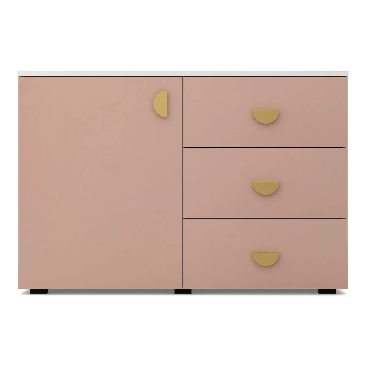 OBŁOK Komoda szafka i szuflady Biały / Millennial pink wariant 2, Biały / fronty Millennial pink, widok z przodu
