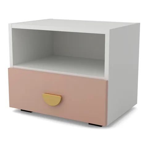 OBŁOK Szafka nocna z niszą Biały / Millennial pink, widok z ukosa