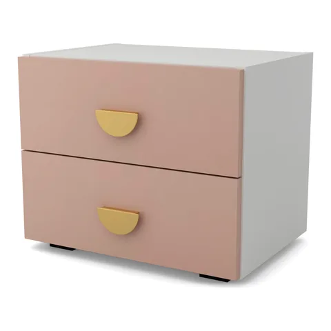 OBŁOK Szafka nocna 2 szuflady Biały / Zieleń Szałwi, Biały / fronty Millennial pink