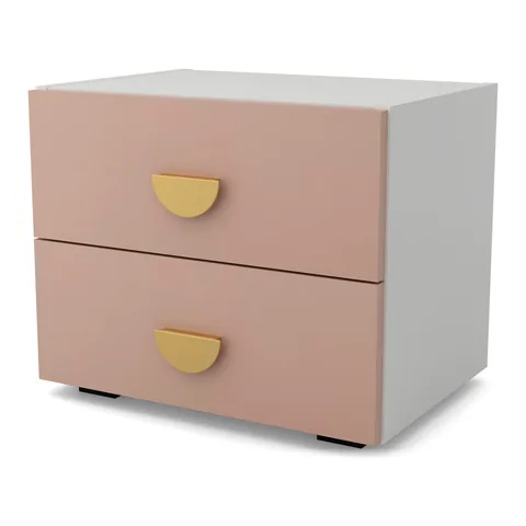 OBŁOK Szafka nocna 2 szuflady Biały / Millennial pink wariant 2, widok z ukosa