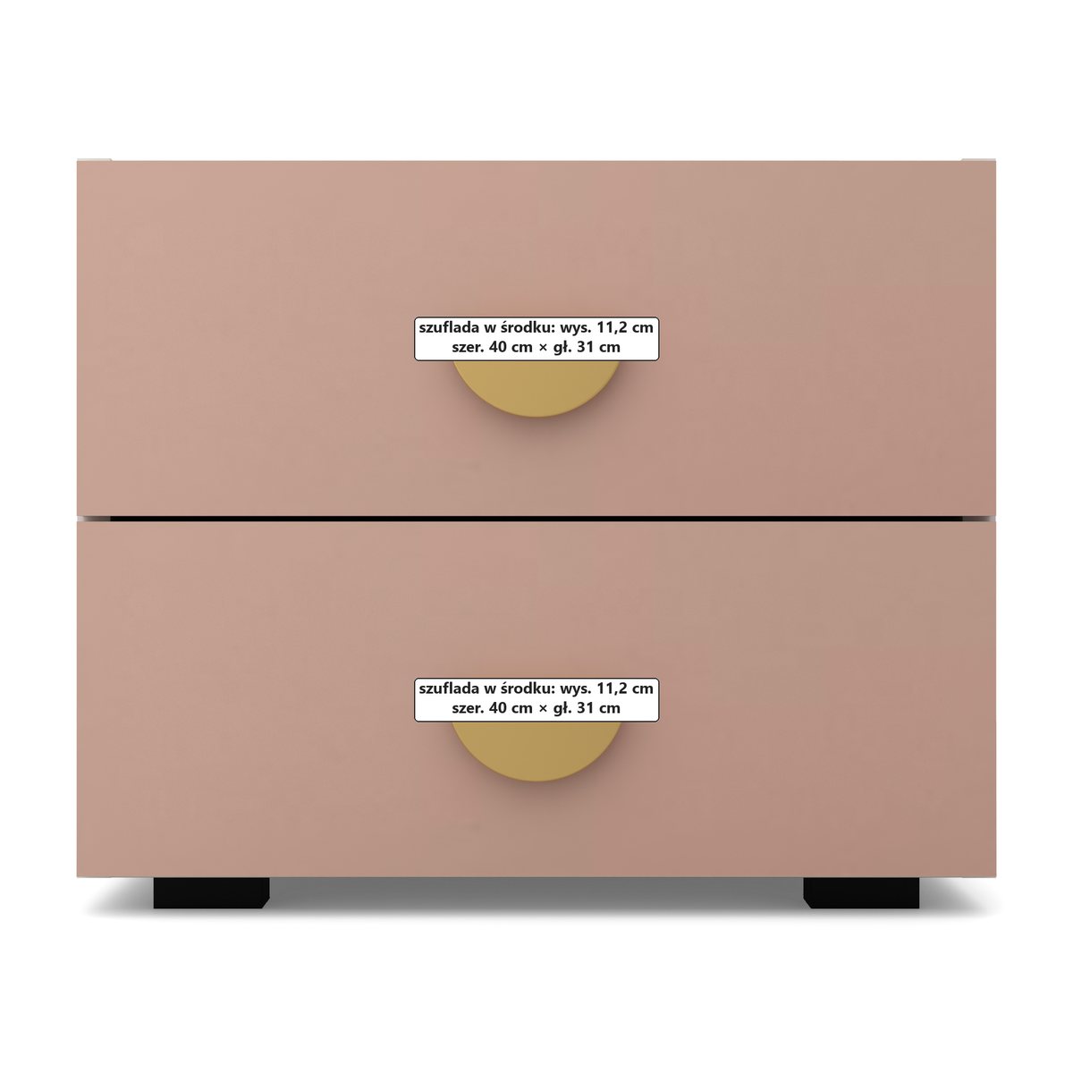 OBŁOK Szafka nocna 2 szuflady Biały / Millennial pink wariant 2, Biały / fronty Millennial pink, wnętrze, widok z przodu