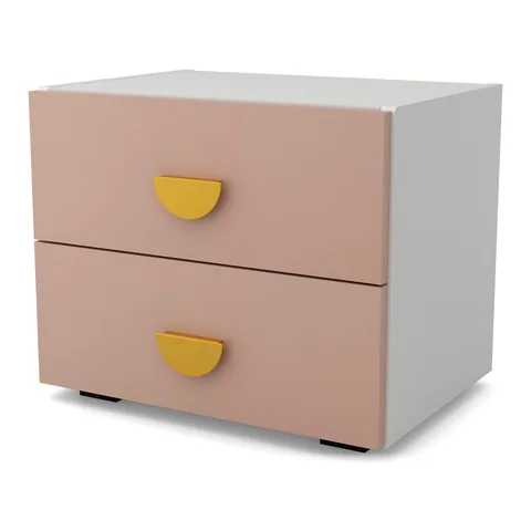 OBŁOK Szafka nocna 2 szuflady Biały / Millennial pink, widok z ukosa