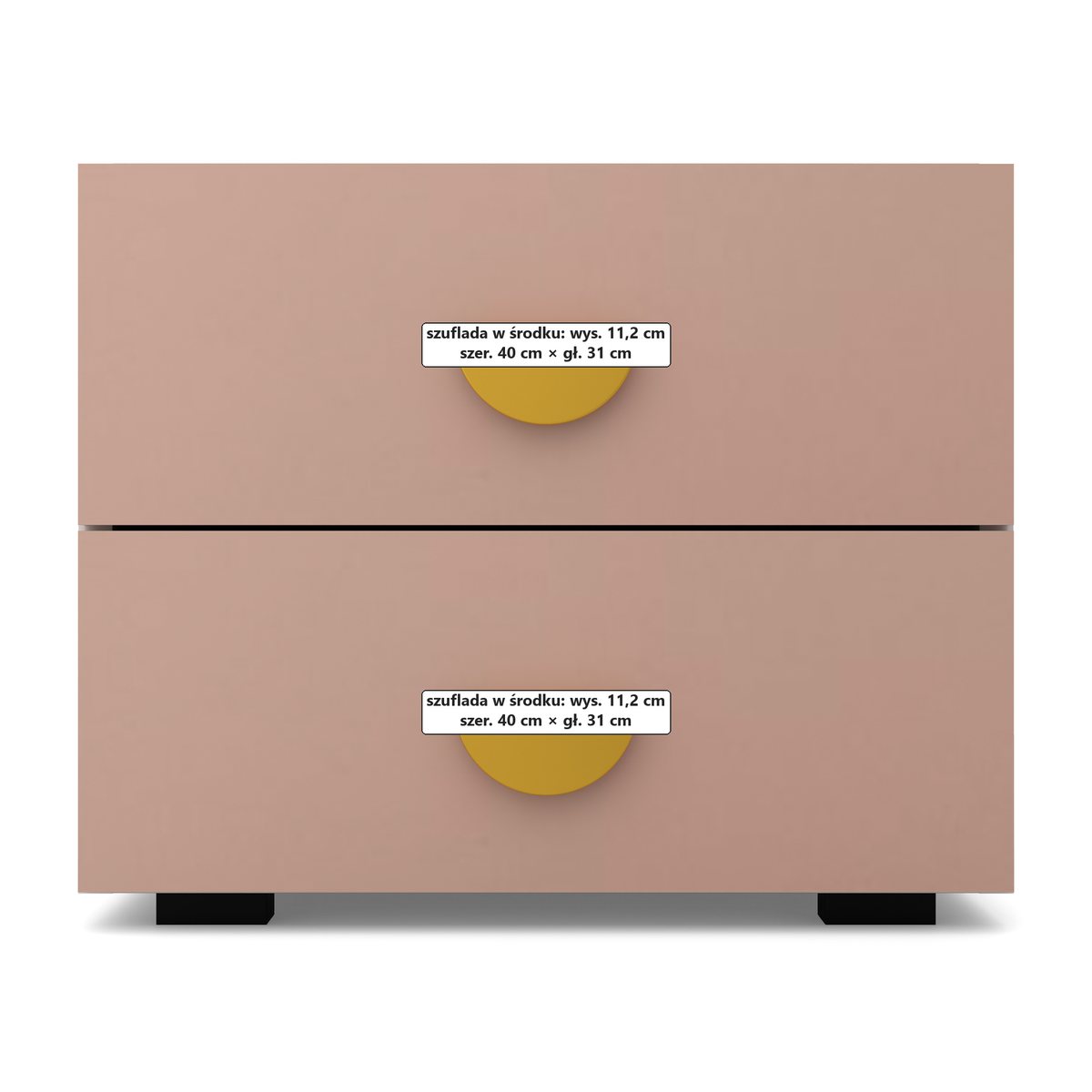 OBŁOK Szafka nocna 2 szuflady Biały / Millennial pink, Biały / fronty Millennial pink, wnętrze, widok z przodu