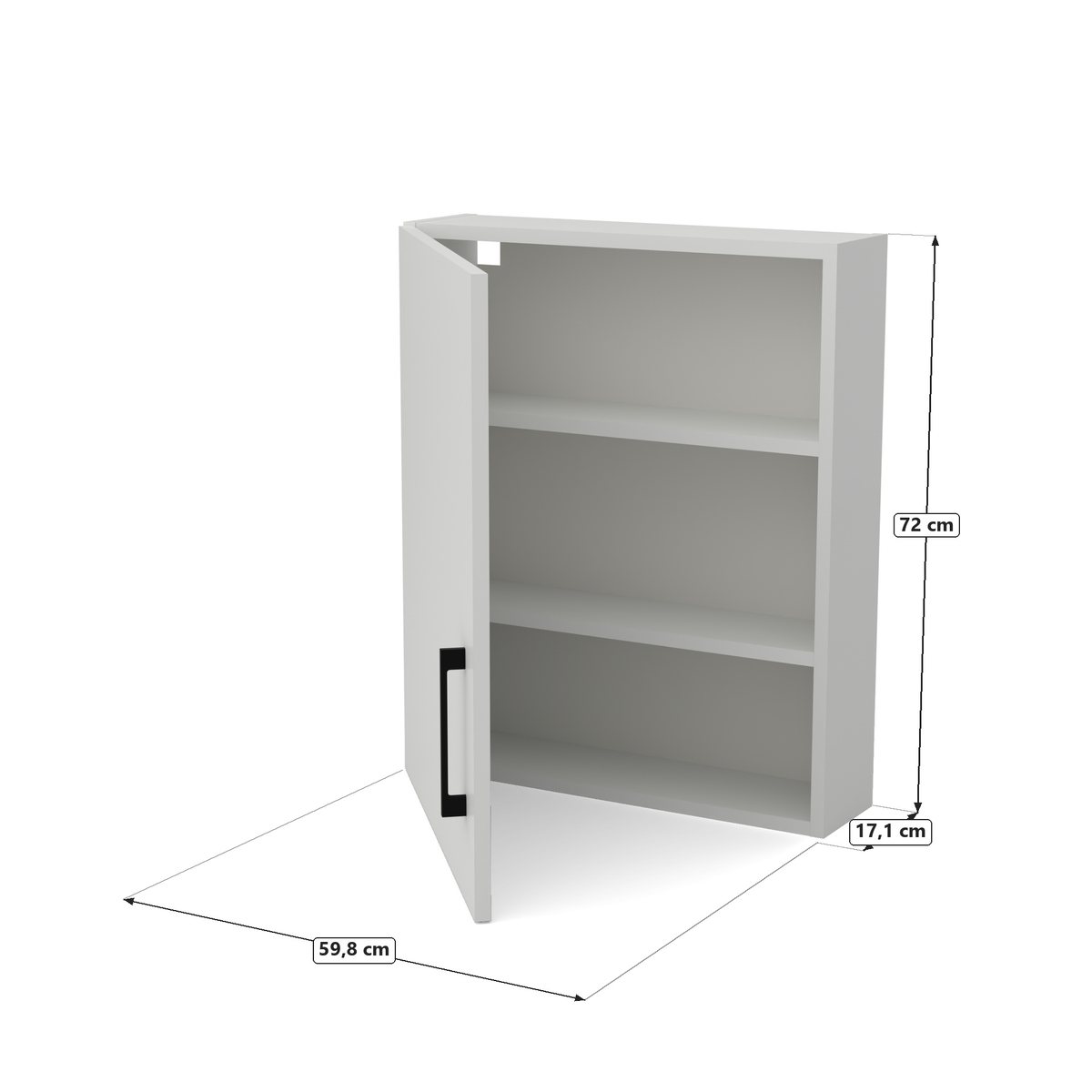 Szafka nad Geberit 60 cm biała, głęb. 17 cm, Biały, rysunek z wymiarami