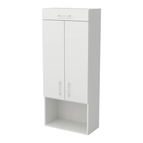 Szafa nad pralkę z suszarką wysuwaną 63 cm – biała (ERP 16691), widok z ukosa
