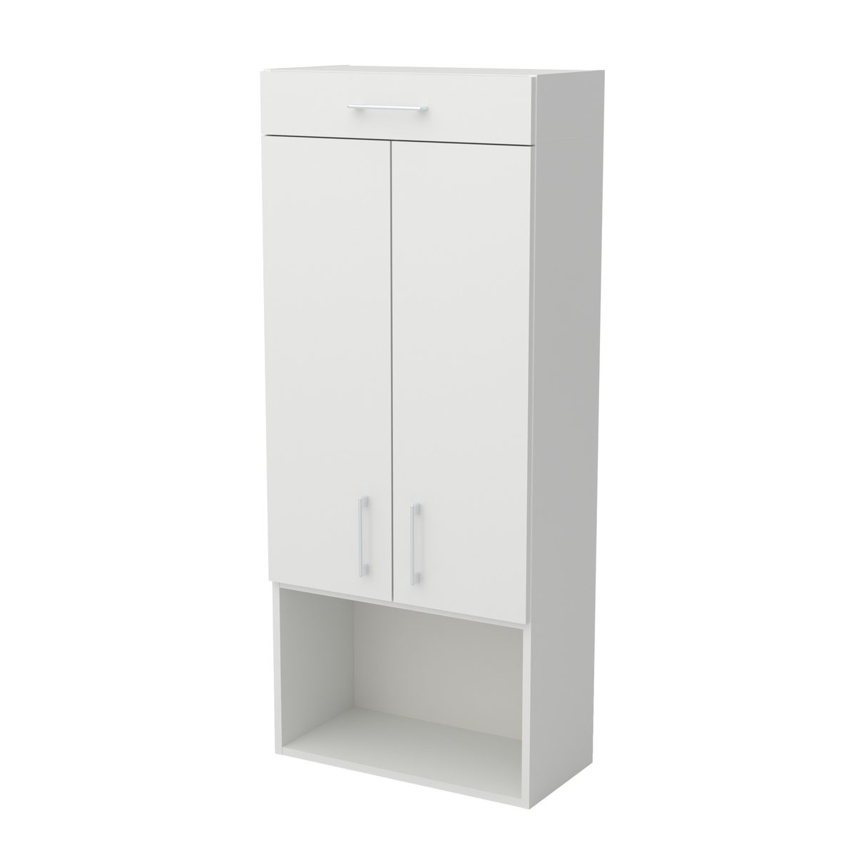Szafa nad pralkę z suszarką wysuwaną 63 cm – biała (ERP 16691), widok z ukosa