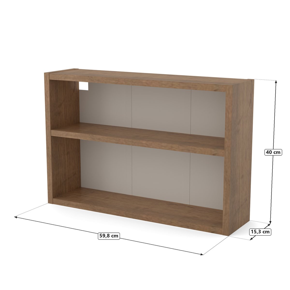 Półka nad Geberit 60 cm Dąb Wotan, otwarta, głęb. 15 cm, Dąb Wotan, rysunek z wymiarami