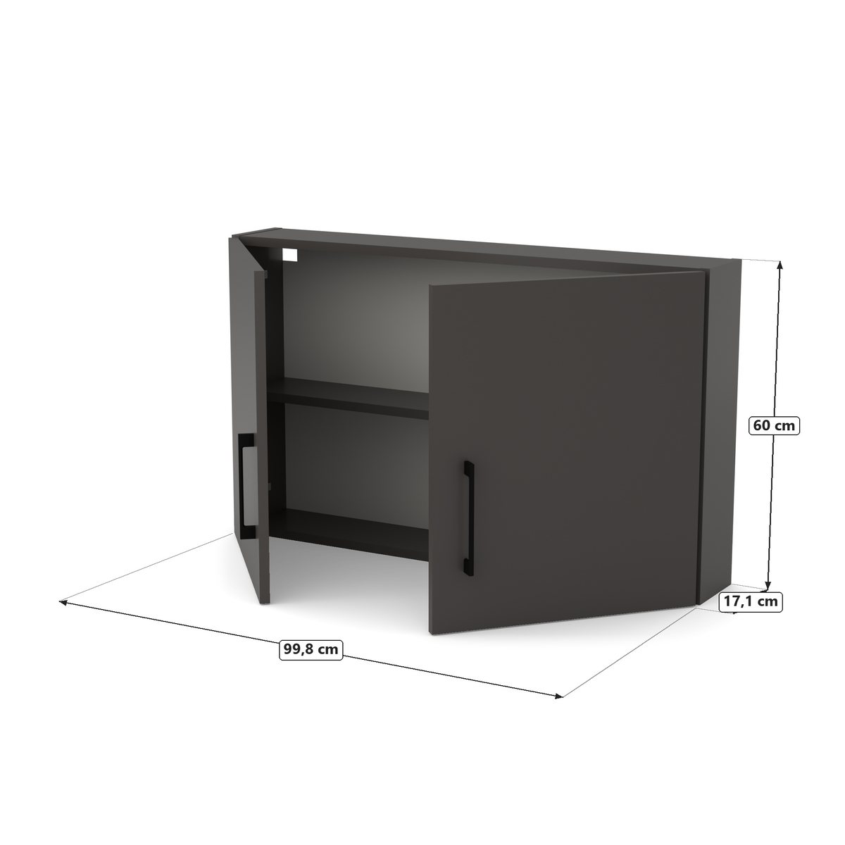 Szafka nad Geberit 100 cm antracyt, dwoje drzwi, głęb. 17 cm, Antracyt, rysunek z wymiarami