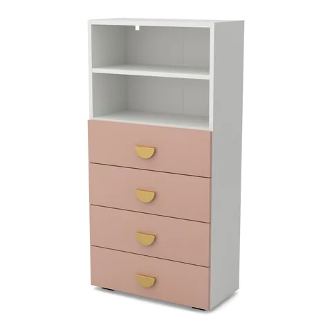 OBŁOK Regał z szufladami Biały / Millennial pink, widok z ukosa