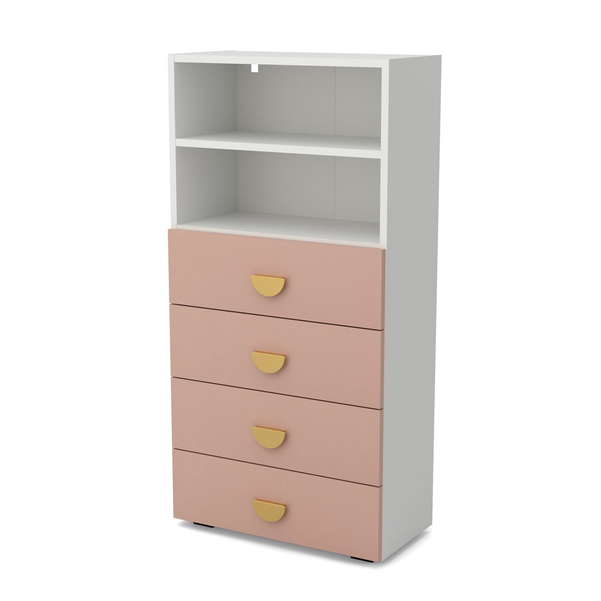 OBŁOK Regał z szufladami Biały / Millennial pink, widok z ukosa