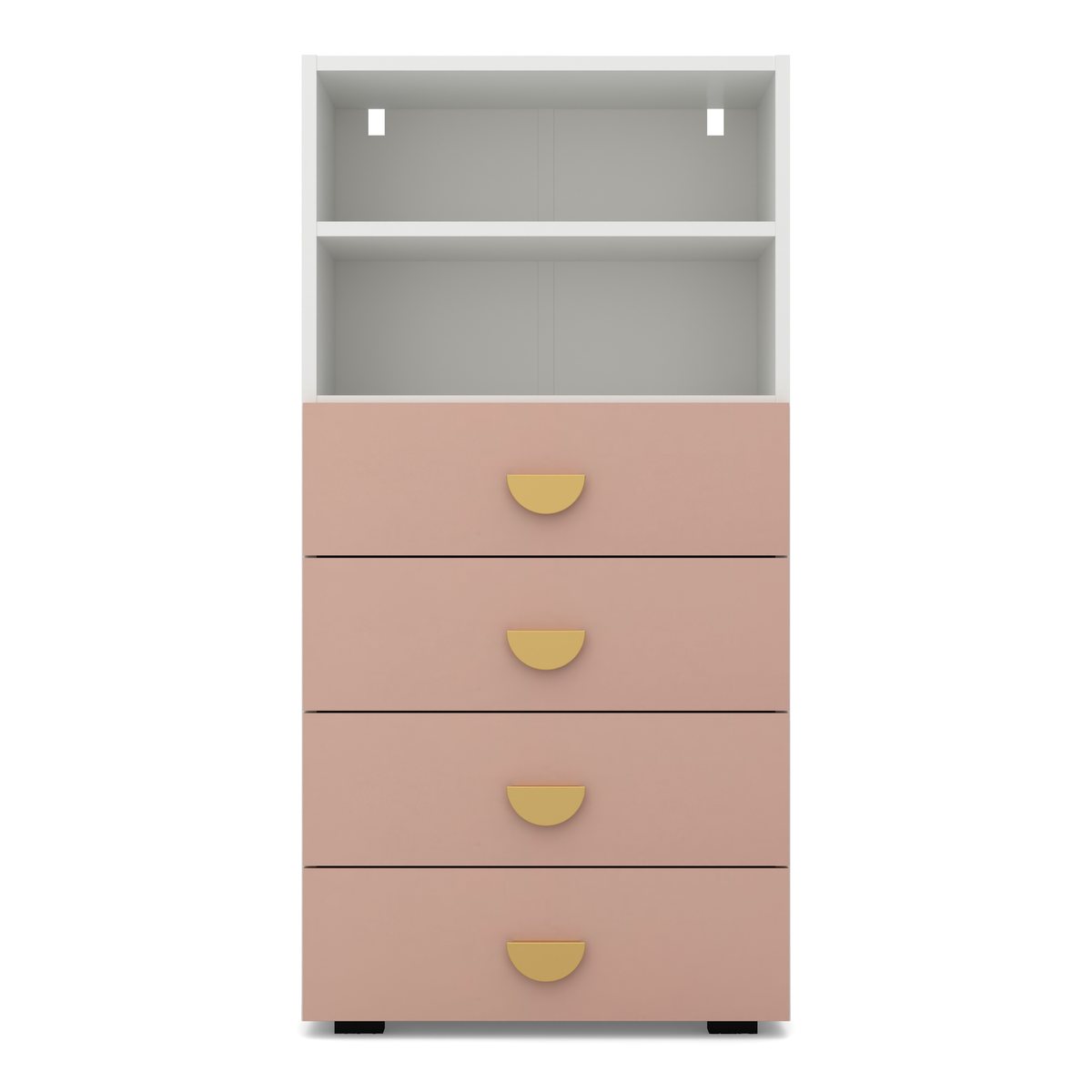 OBŁOK Regał z szufladami Biały / Millennial pink, Biały / fronty Millennial pink, widok z przodu