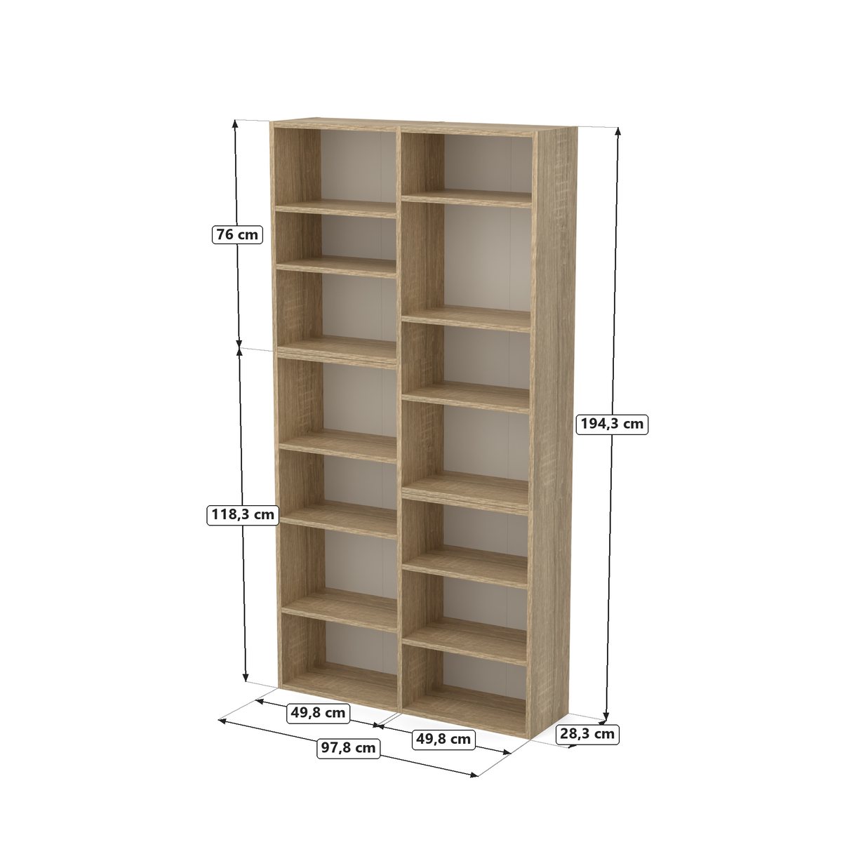 RYTM Biblioteka 98 – Dąb Sonoma, Dąb Sonoma, rysunek z wymiarami