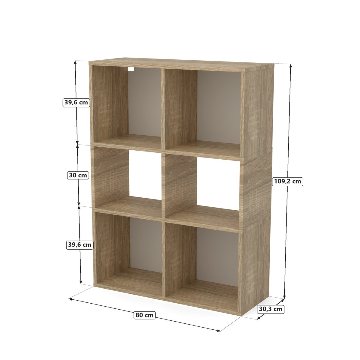 Regał wiszący 800 – 2 piętra, Sonoma, Dąb Sonoma, rysunek z wymiarami