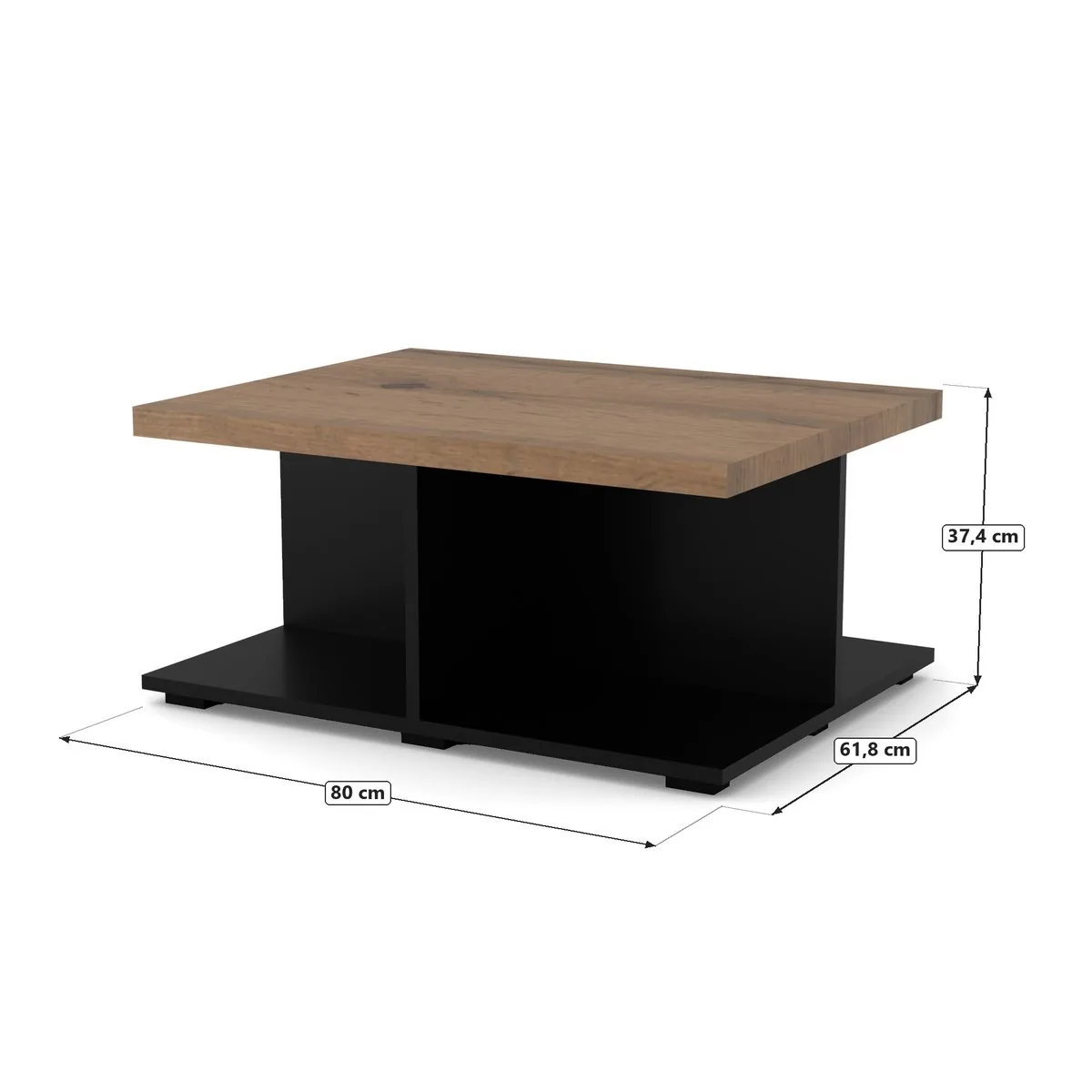 Stolik z przegrodami 80 x 62 czarny, Czarny Onyx, rysunek z wymiarami