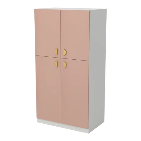 OBŁOK Szafa dwudrzwiowa z drążkiem Biały / Millennial pink, widok z ukosa