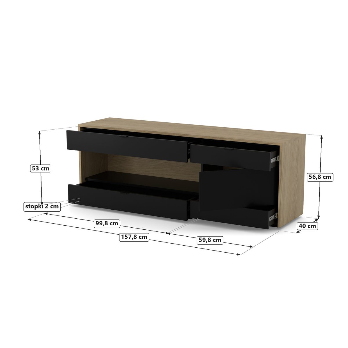 KADR RTV 160, Czarny Onyx, rysunek z wymiarami