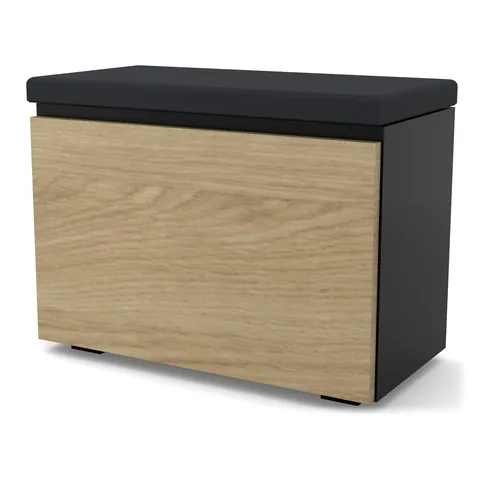 Szafka na buty VB 60×30×45 cm z siedziskiem i schowkiem, Czarny Onyx / fronty Dąb Olejowany