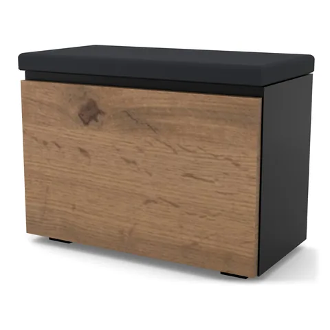 Szafka na buty VB 60×30×45 cm z siedziskiem i schowkiem, Czarny Onyx / fronty Dąb Wotan