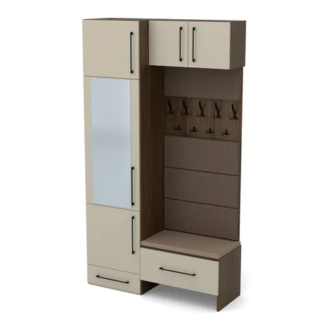 Szafka na buty 2 szuflady z siedziskiem 138 Orzech Royal / Taupe, widok z ukosa