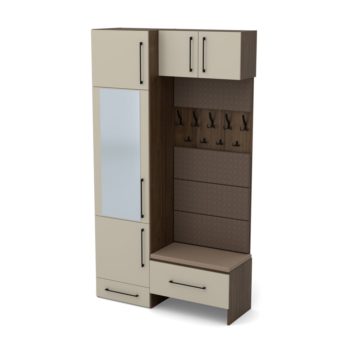 Szafka na buty 2 szuflady z siedziskiem 138 Orzech Royal / Taupe, widok z ukosa