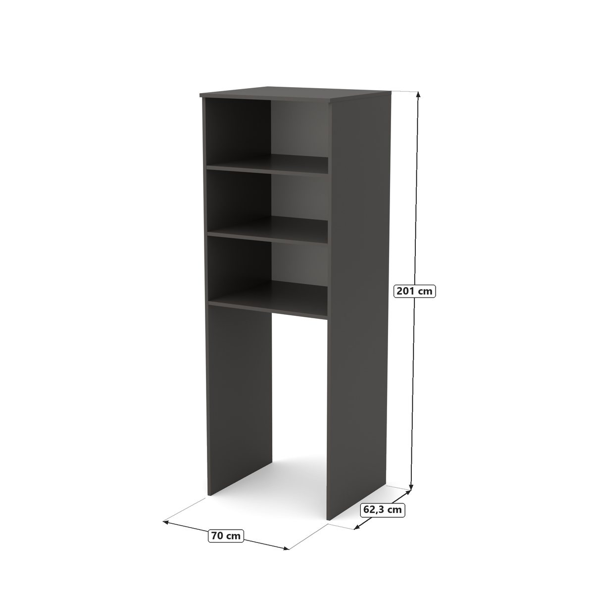 Zabudowa pralki 70 cm antracyt, półki otwarte, Antracyt, rysunek z wymiarami